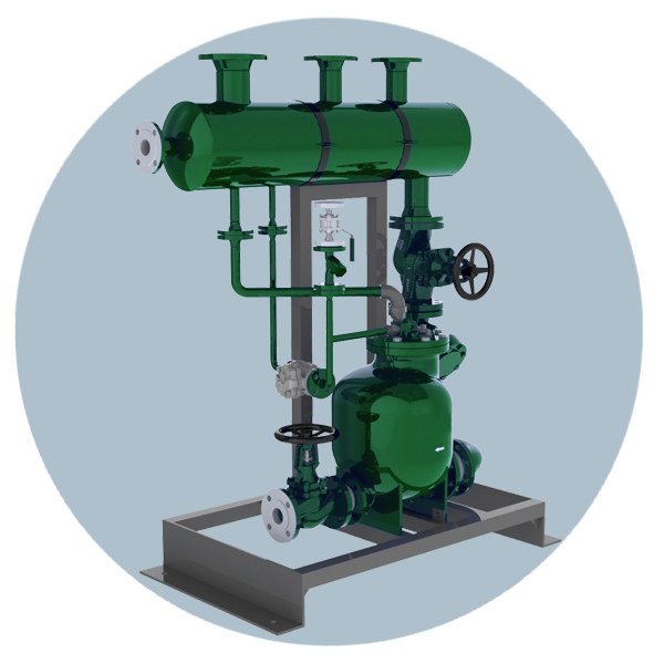 Конденсатный блок на основе насосов объемного вытеснения, управляемых уровнемером